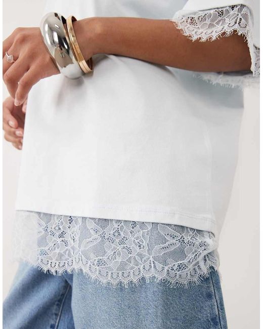 ASOS White Oversized T-shirt With Lace Hem