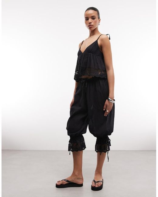 Collusion Black Lace Trim Wrap Cami Beach Co-ord
