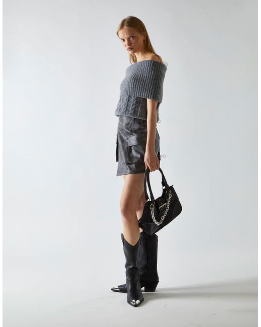 Glamorous Gray Wrap Cargo Mini-Skirt