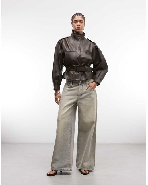 ASOS Black Real Leather Utility Belted Jacket