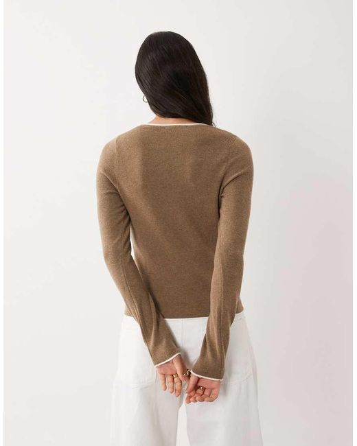 Mango Brown Knit Sweater With Contrast Trim