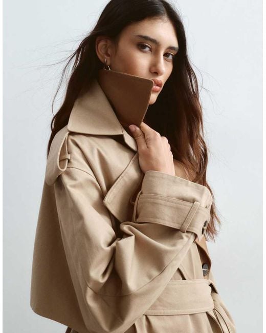 ARRANGE Natural Two Tone Lapel Double Breasted Trench Coat