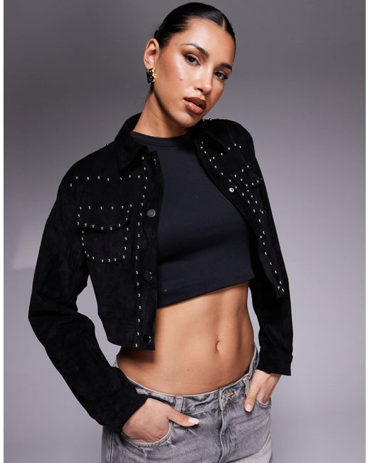 Liquor N Poker Blue Studded Pocket Detail Faux Suede Jacket