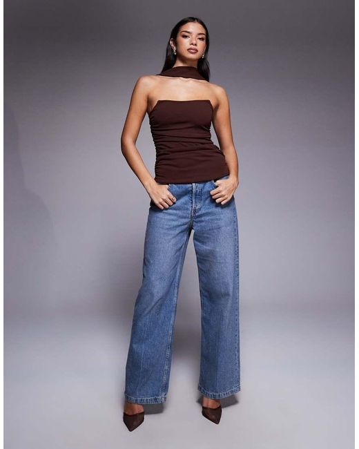ASOS Bandeau-Top Met Structuur, Sjaaldetail En Lange Pasvorm in het Purple