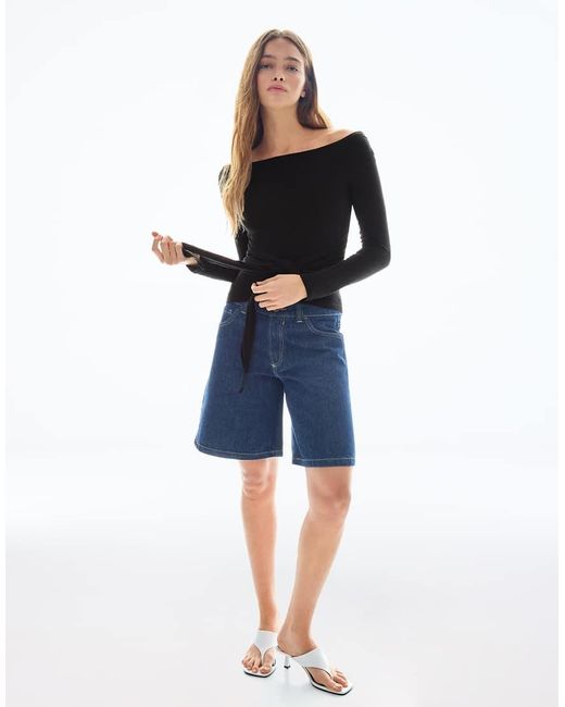 Bershka Black Asymmetric Long Sleeve T-shirt With Tie