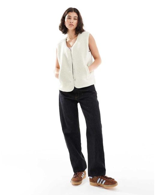 Vero Moda White Boxy Teddy Gilet