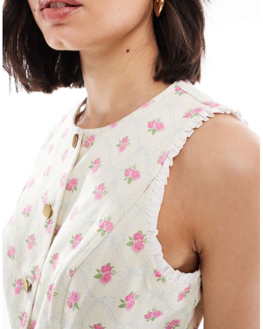 The Frolic White Exclusive Button Through Split Front Denim Waistcoat Co-ord