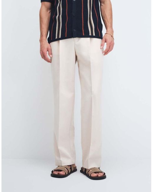 ASOS Natural Smart Pleated Wide Leg Trousers for men