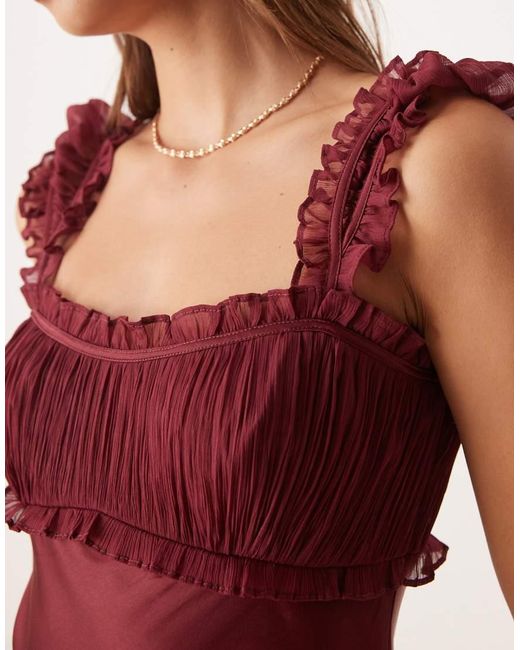 ASOS Red Ruched Bust Chiffon Midi Dress