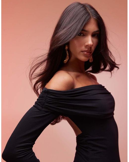 Oh Polly Pink Honora Modal Off Shoulder Open-Back Maxi Dress