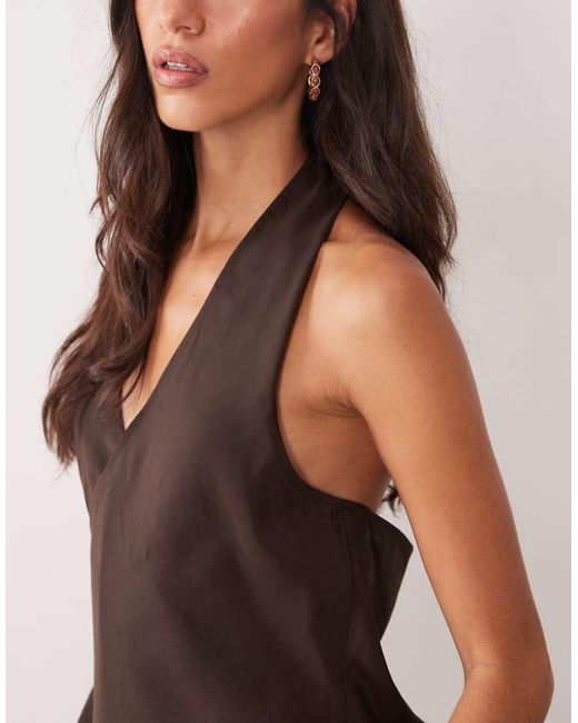 ASOS Brown Modal Look Tie Side Wrap Halter Top