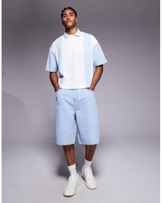 Polo texturé coupe carrée oversize à épaules tombantes - et bleu ASOS pour homme en coloris White