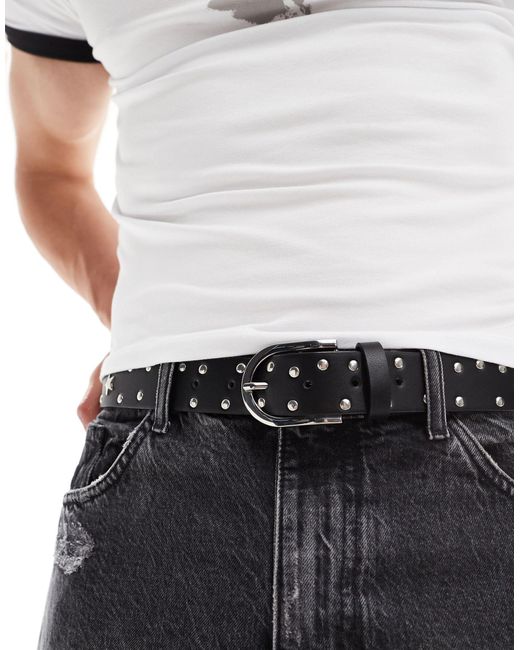 ASOS Gray Faux Leather Belt With Stars And Studs for men
