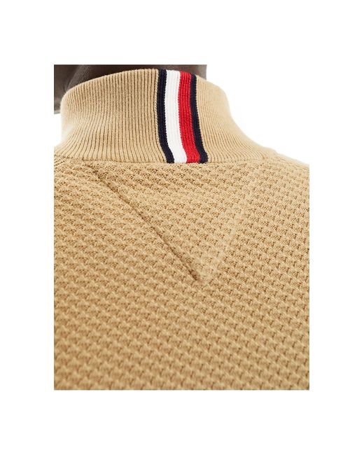 Maglione a collo alto con texture a ovali e zip color kaki di Tommy Hilfiger in Natural da Uomo