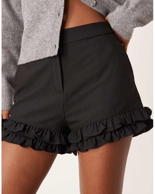 ASOS Gray Tailored Ruffle Hem Shorts