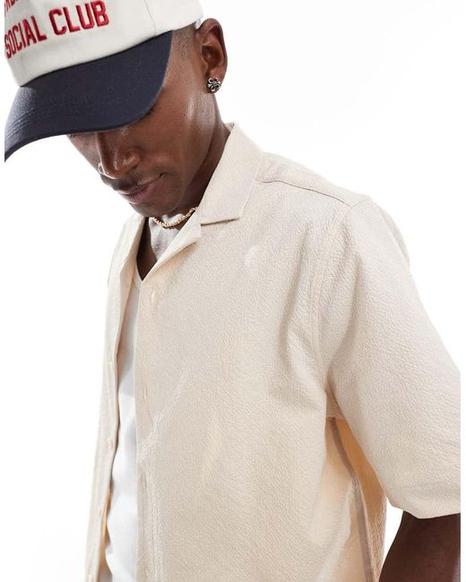ASOS White Boxy Revere Seersucker Shirt for men