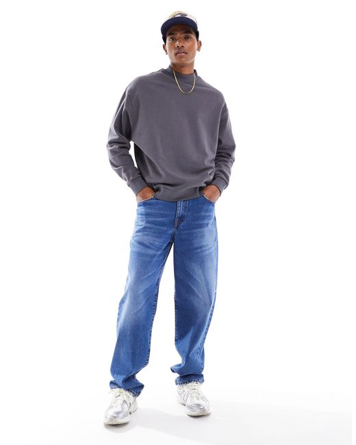 ASOS Blue Oversized Funnel Neck Sweatshirt for men