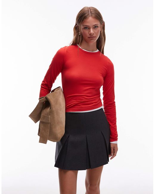 & Other Stories Red Pleated Mini Skirt