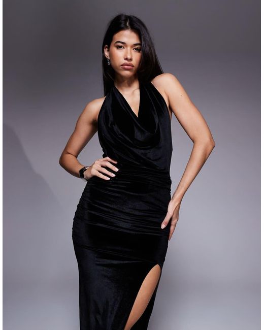 ASOS Black Velvet Cowl Neck Maxi Dress