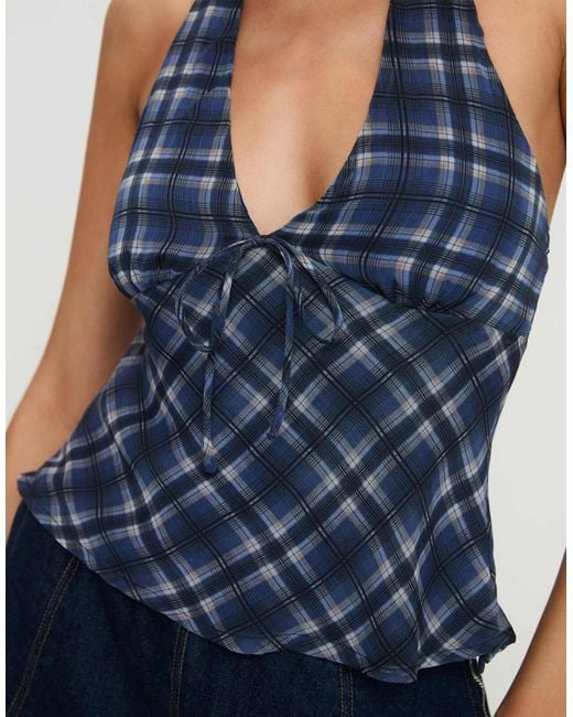 Princess Polly Blue Amalthea Halterneck Tie Front Detail Top