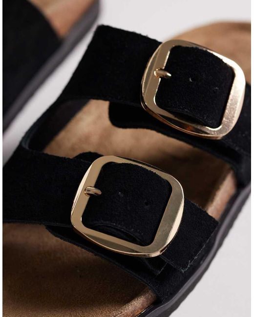 New Look Black Double Buckle Faux Leather Sandals