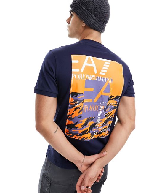 EA7 Blue Armani Box Front And Back Logo T-shirt for men