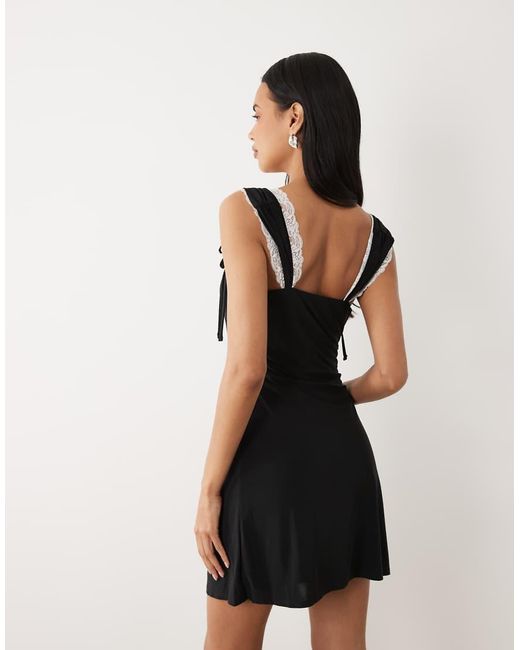 ASOS Natural Slinky Mini Dress With Ties And Contrast Lace