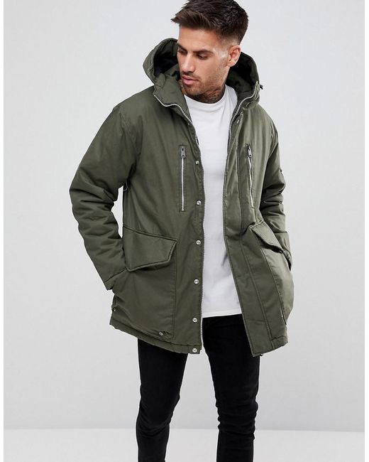 Pull\u0026Bear Cotton Parka Jacket In Khaki 