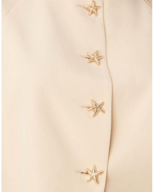 ASOS Natural High Neck Cocoon Sleeve Blazer With Gold Starfish Buttons