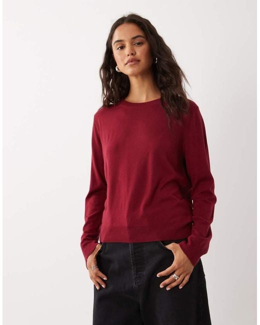 Mango Red Round Neck Lightweight Jumper