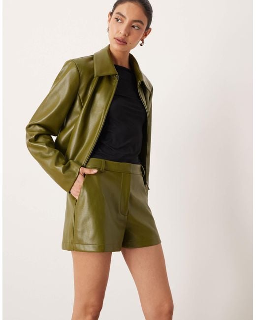 ASOS Green Tailored Faux Leather High Waisted Shorts Co-ord