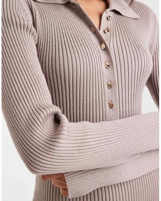 French Connection Brown Polo Neck Ribbed Knit Bodycon Midi Dress