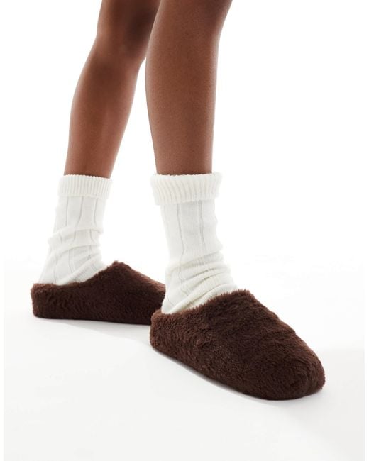 SEQWL Brown Fluffy Mule Slippers