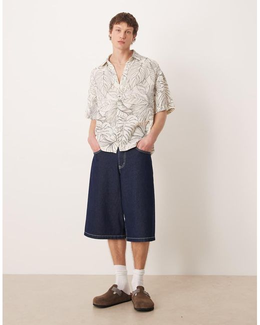 ASOS Natural Oversized Shirt With Leaf Print for men