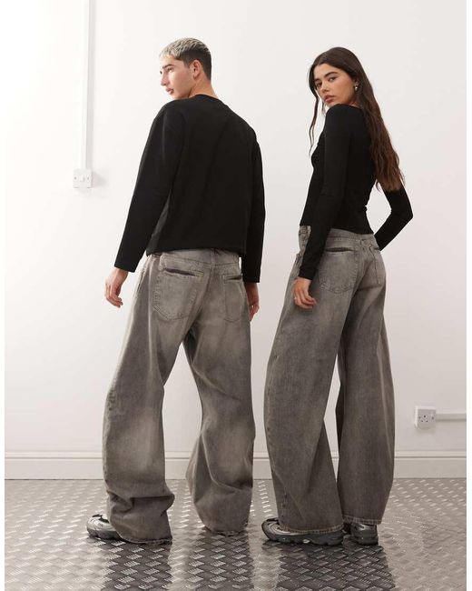 Weekday Black Unisex Wide Barrel Leg Jeans