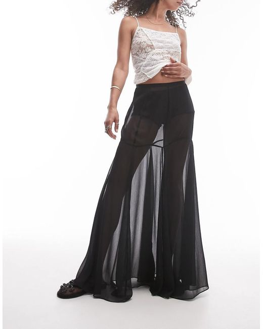 TOPSHOP Black Sheer Godet Maxi Skirt