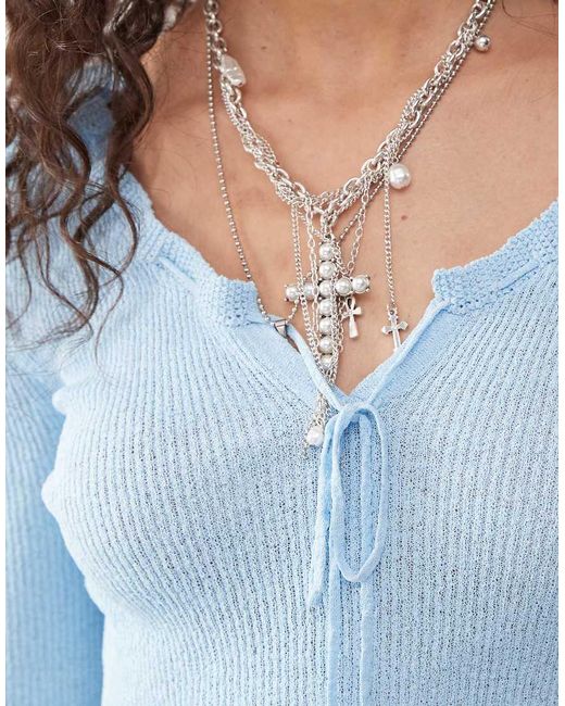 Collusion White Sheer Knitted Long Sleeve Top