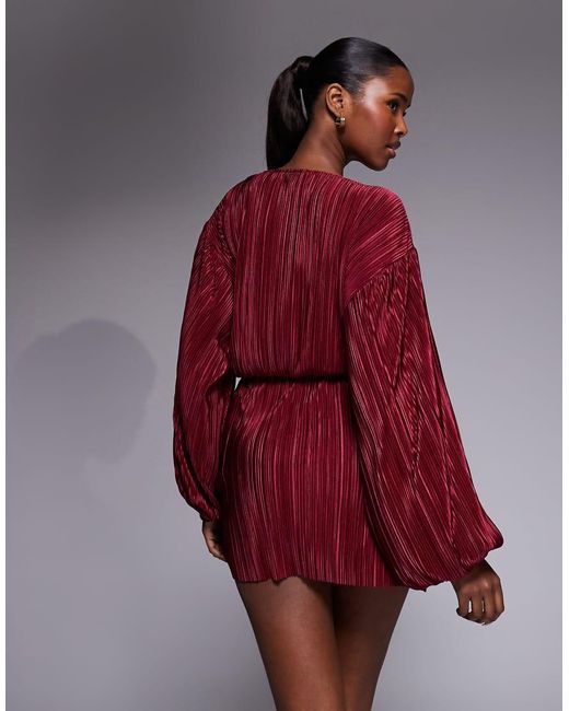 ASOS Red Plissé Blouson Mini Dress