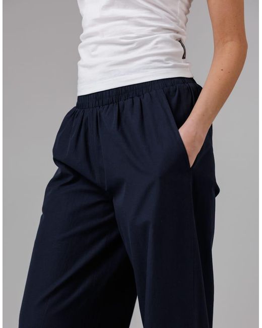 French Connection Blue Cotton Blend Elasticated Straight Leg Poplin Trousers