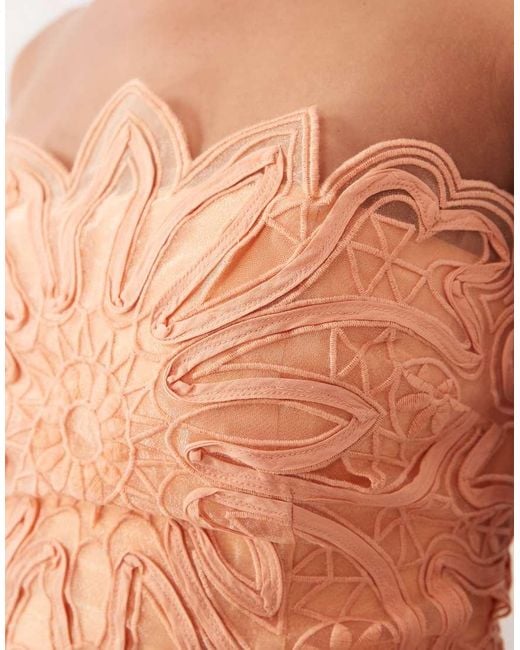 ARRANGE Orange Abstract Cutwork Bandeau Maxi Dress With Pleat Skirt
