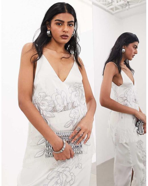 ASOS White Embroidered Lace Panelled Longline Cami Top Co-Ord