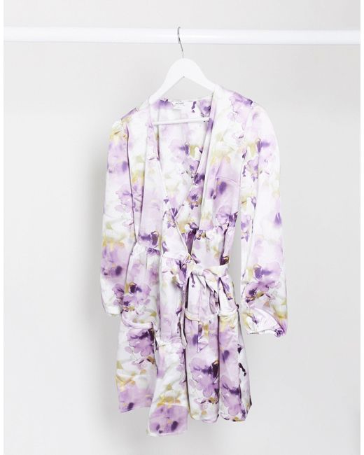 Monki Synthetic Molly Long Sleeve Floral Print Wrap Dress in Purple - Lyst