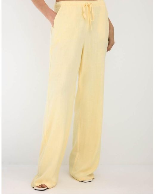 Stradivarius Yellow Flowy Linen-look Trousers