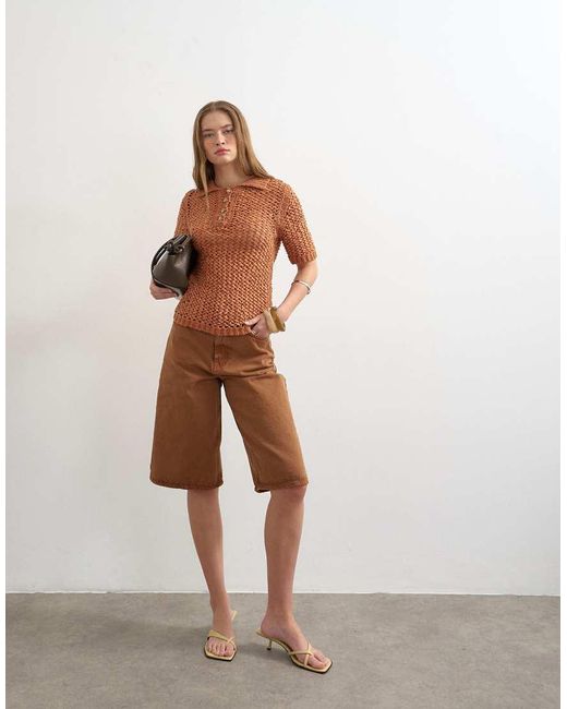 TOPSHOP Red Knitted Tape Yarn Polo