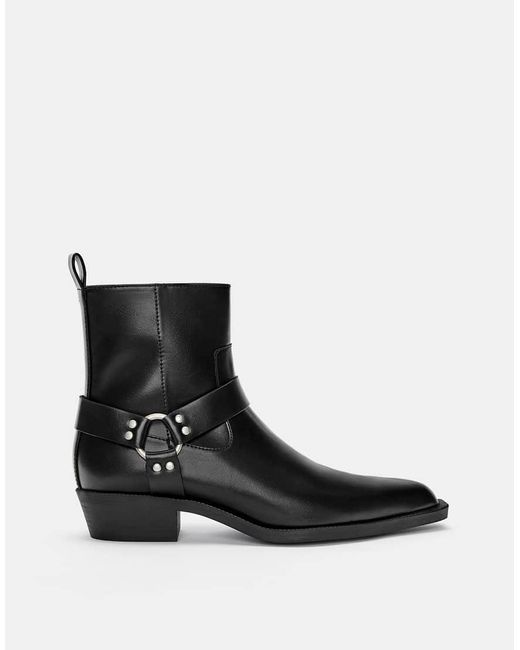 Pull&Bear Black Buckled Cowboy Boots for men