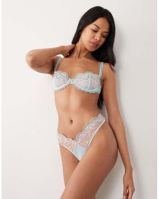 Wild Lovers Blue Mila Underwired Embroidered Lace Bow Bra