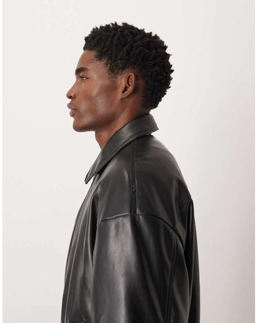 Only & Sons Black Oversized Faux Leather Padded Bomber Jacket for men