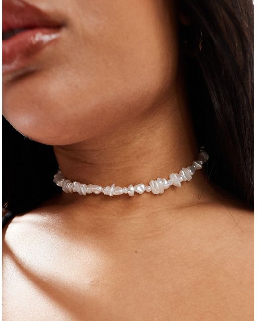ASOS Black Curve Choker Necklace With Faux Chipping And Pearl Design