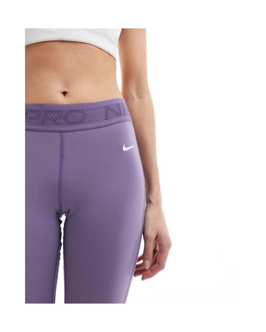 Nike Purple Nike Pro Training Dri-fit Mid Rise 7/8s Mesh leggings