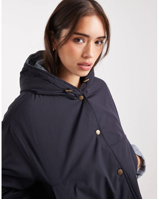 ASOS Blue Hooded Cropped Jacket With Gingham Lining